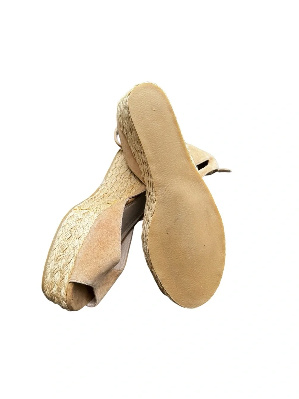 MIA Tan Suede Espadrille Wedge Peep-Toe Sandals with Ankle Strap
